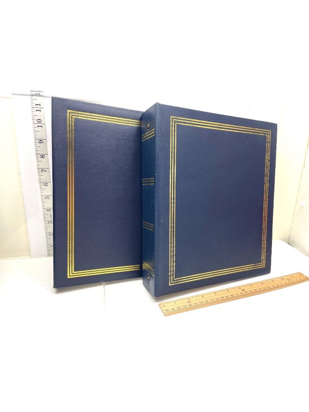 2- Navy Blue 3-Ring Binders With Gold Trim Durable And Stylish For Organization